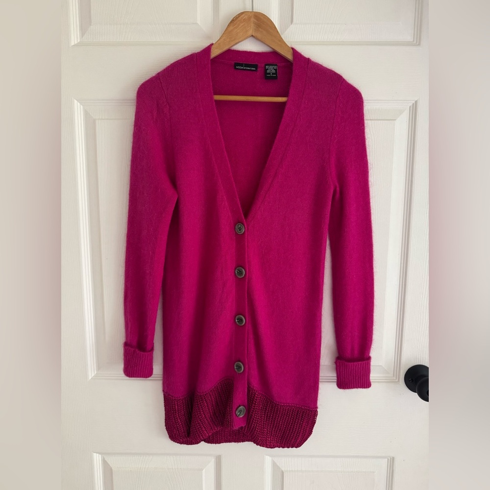 Moda International Pink Longline Cardigan Sweater Size Small
